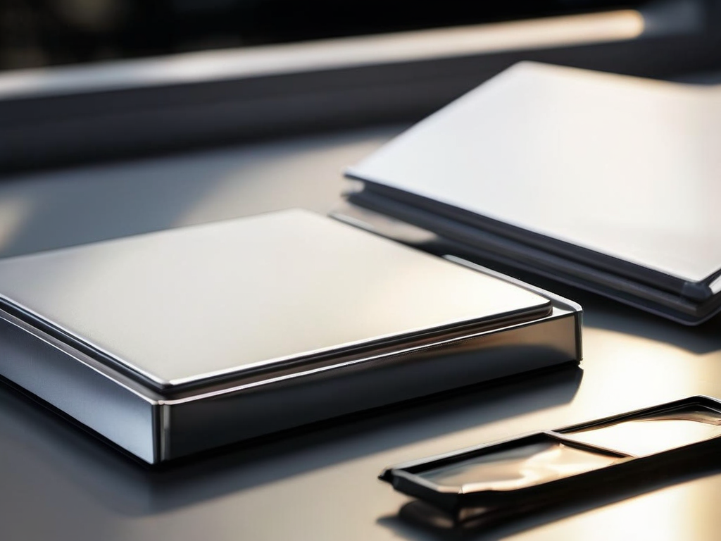 Blank divider cards and a compact storage tray on a brushed metal surface, organized with saved references.